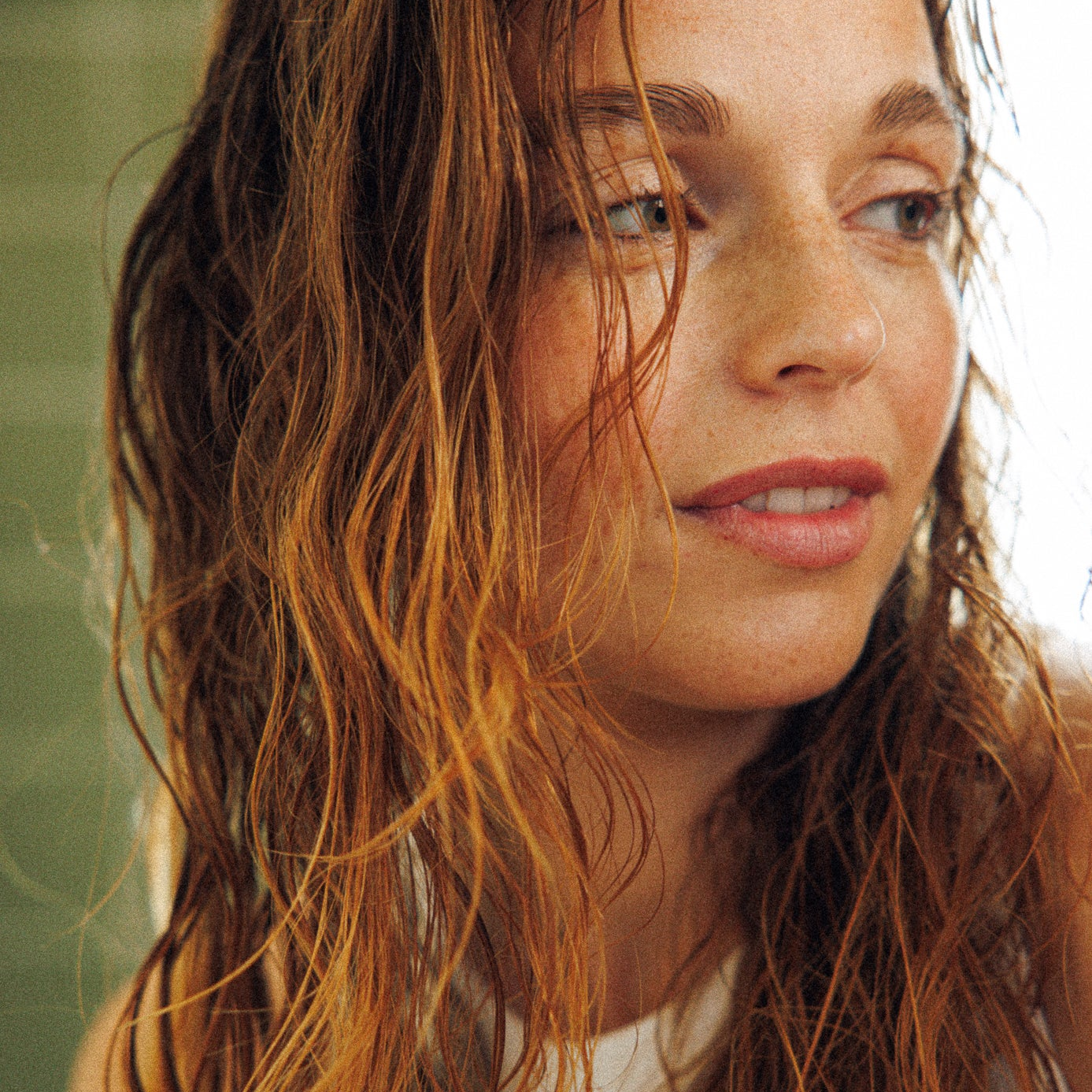 Close-up of a person with wet hair